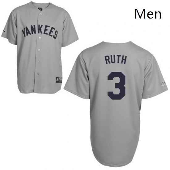 Mens Mitchell and Ness New York Yankees 3 Babe Ruth Replica Grey Throwback MLB Jersey